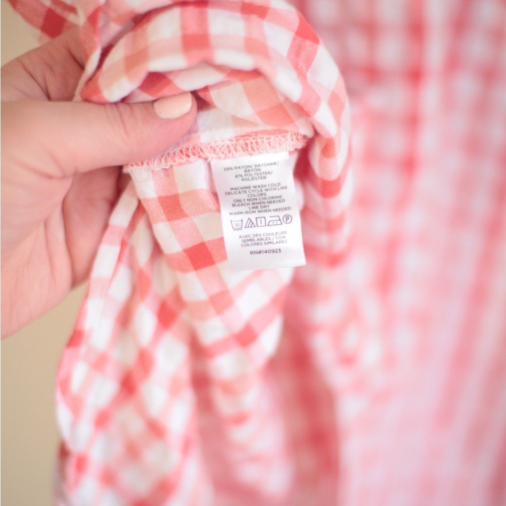 LOFT Pink White Plaid Collared Button-Up Blouse | Short Sleeve | XS - Picture 8 of 9